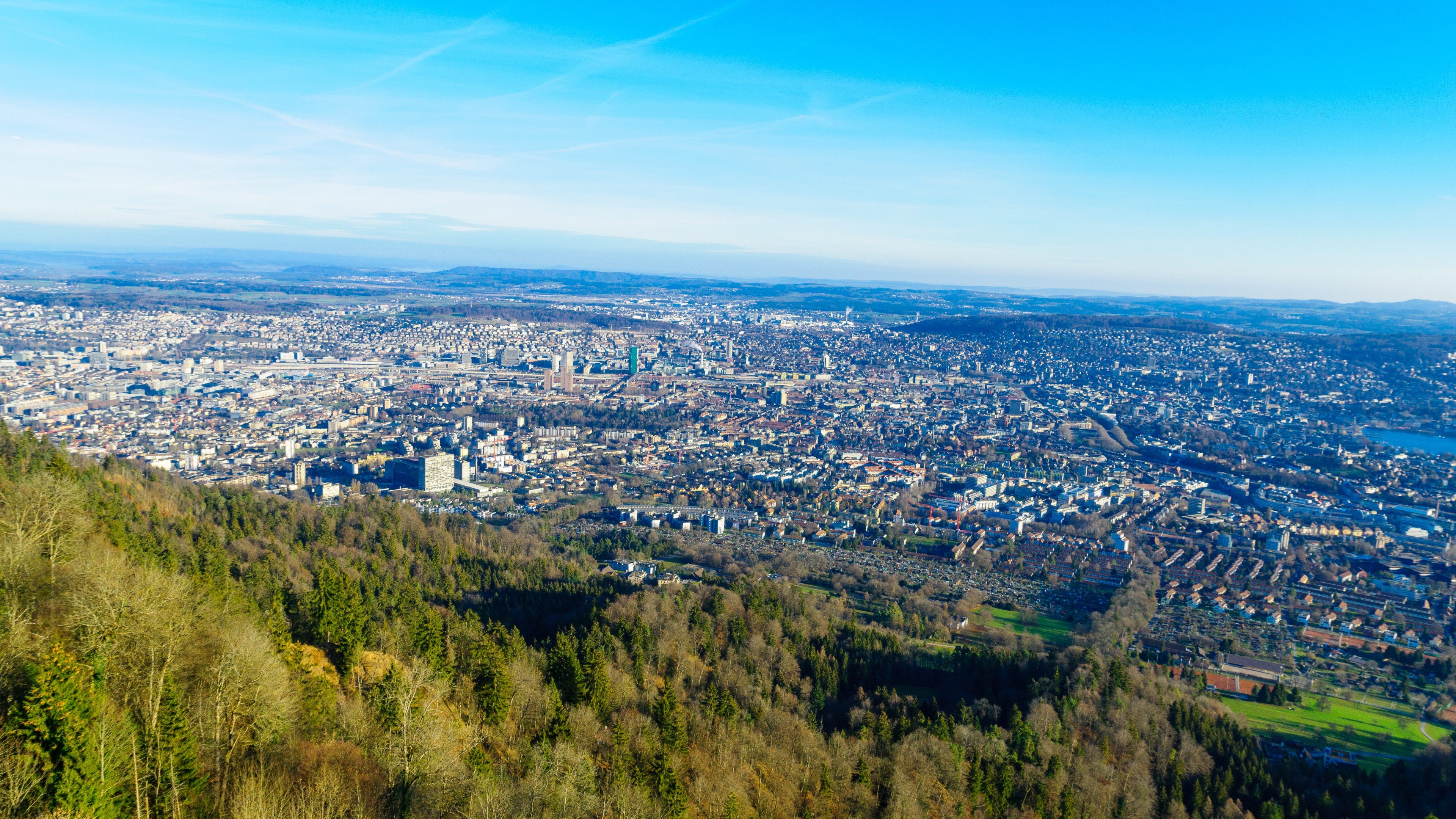View of the city of Zurich from Uetliberg Mountain. Switzerland