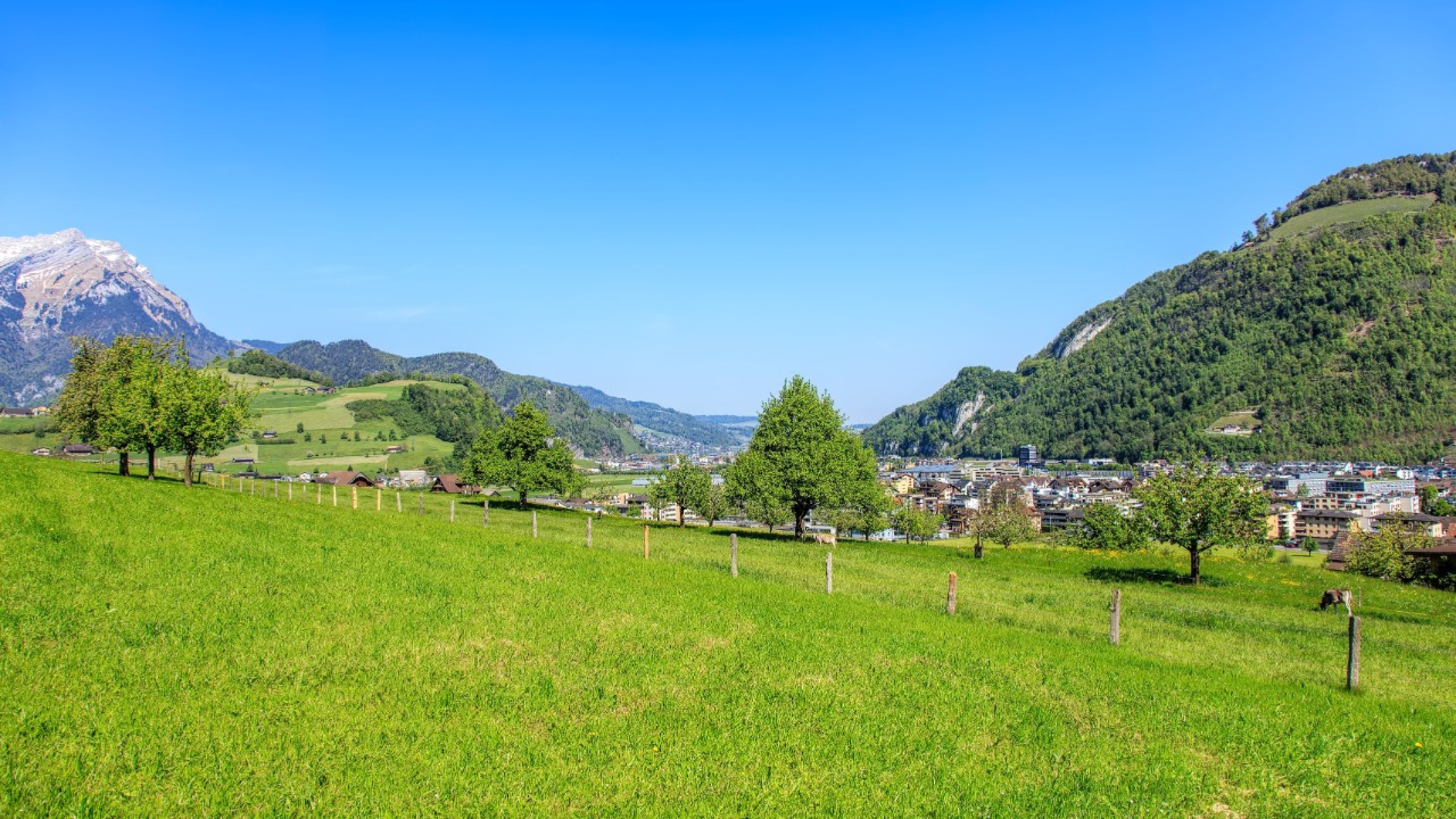 Landscape in the Swiss canton of Nidwalden, in the region of the town of Stans, in the beginning of May.